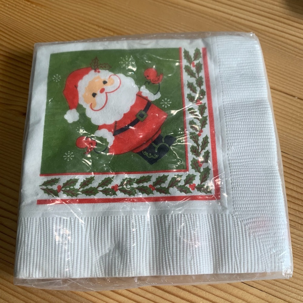 Vintage Ambassador Hallmark Christmas Napkins Santa Claus Red Bird 15ct 10in